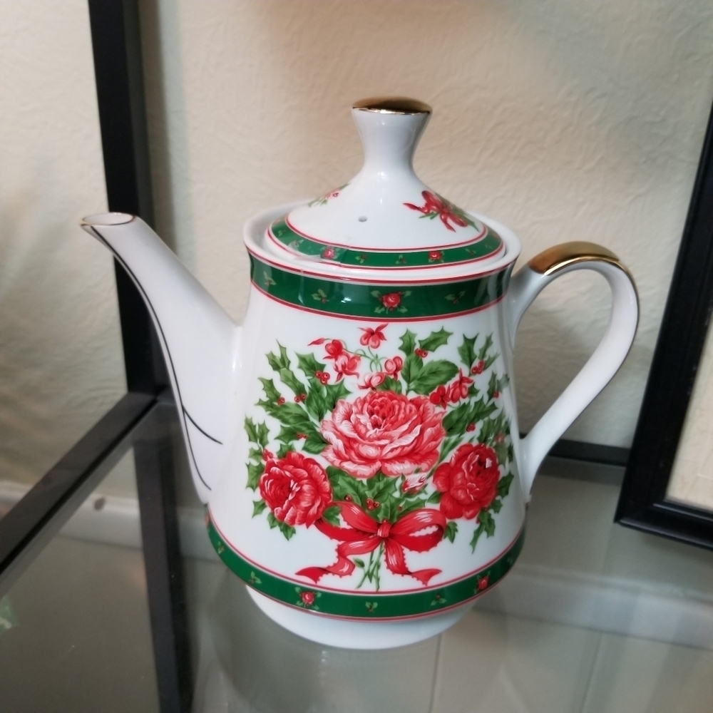 Teapot Christmas Rose By Lefton China 1990
